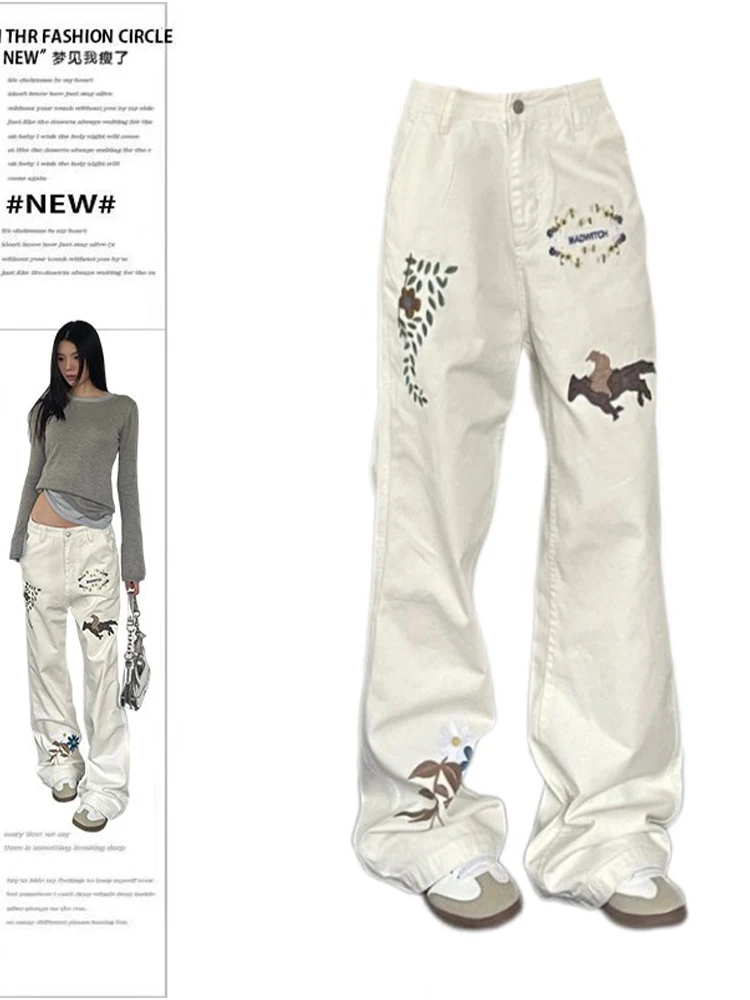 

Women Korean Graphic Slim Design Harajuku Y2K Low Rise Denim Flare Pants 2000s Kpop Bell-Bottom Long Trousers Gyaru Abi Jean