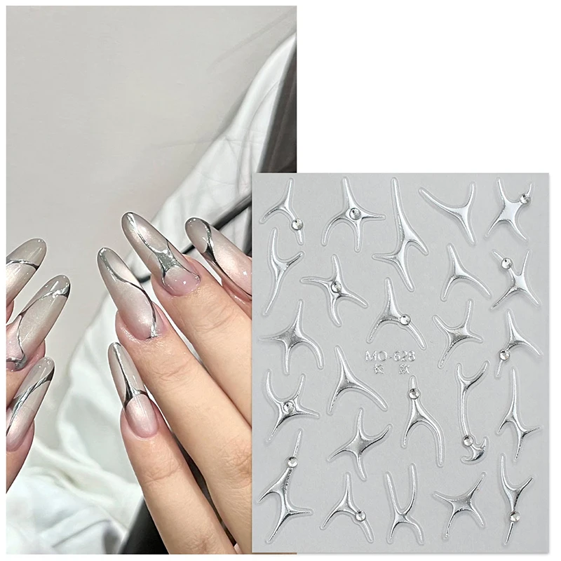 Onregelmatige bronzing lijnen Franse nail art stickers zilverachtige graffiti streep ontwerp zelfklevende stickers geometrie lijn sliders