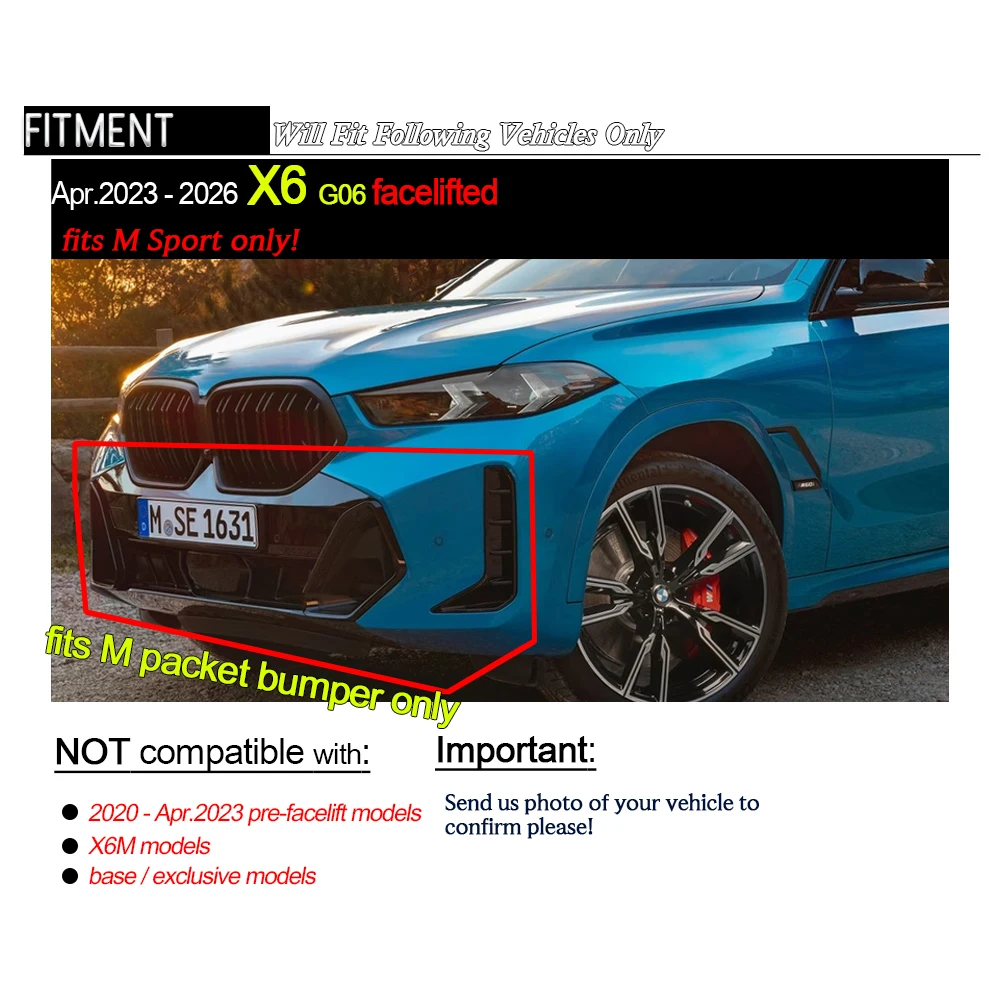 G06 LCI Front Lip, Dry Carbon Prepreg Autoclave Carbon Fiber Front Bumper Lip for 2023-2026 BMW X6 G06 Facelift (M Sport Only)