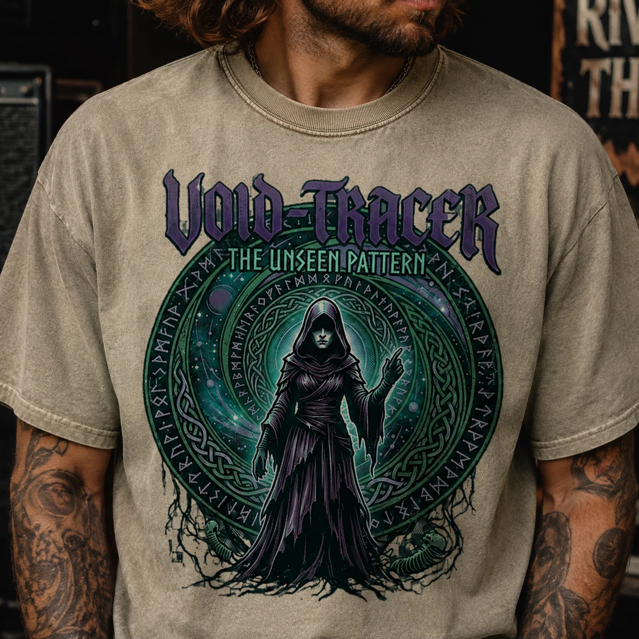 Men Women Gothic Graphic T Shirt Vintage Beige Short Sleeve Void Tracer Mystic Rune Dark Fantasy Casual Crew Neck Top ﻿
