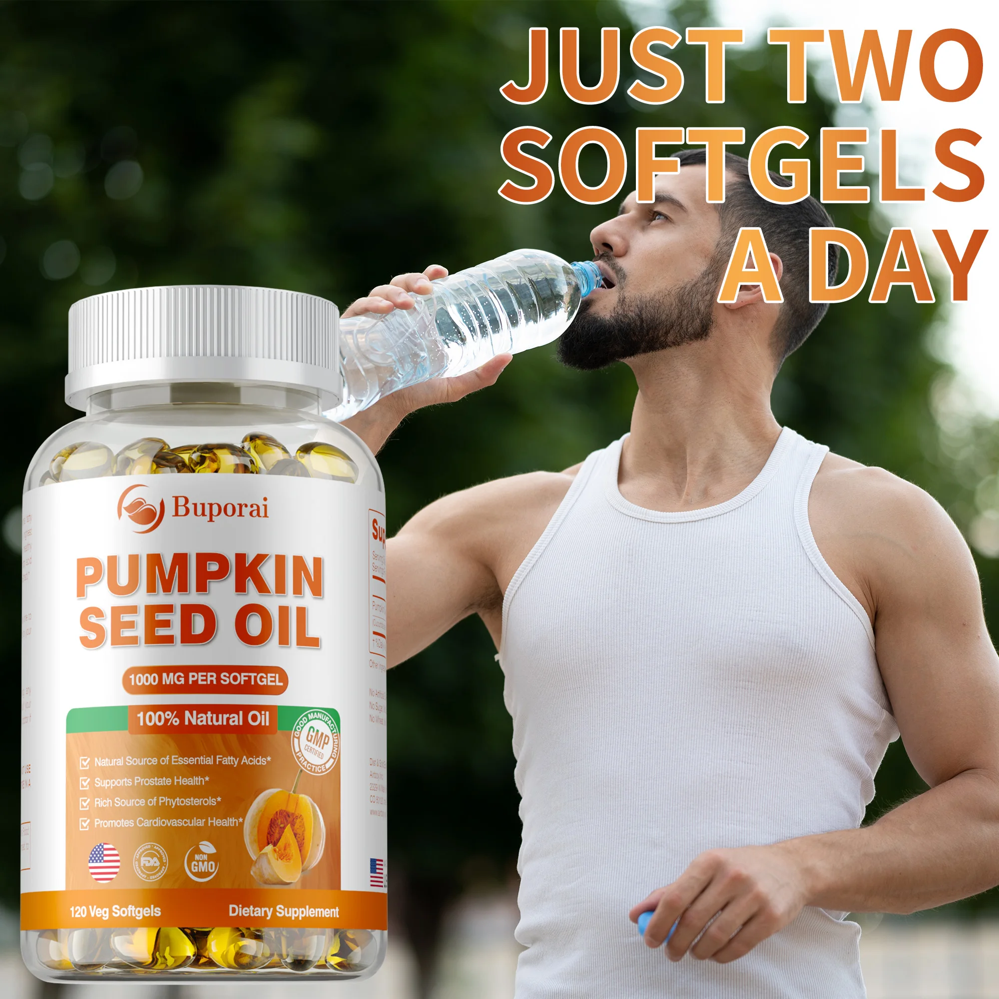 كبسولات زيت بذور اليقطين - تدعم البروستاتا والمثانة وصحة المسالك البولية وتعزز نمو الشعر - 120 كبسولة