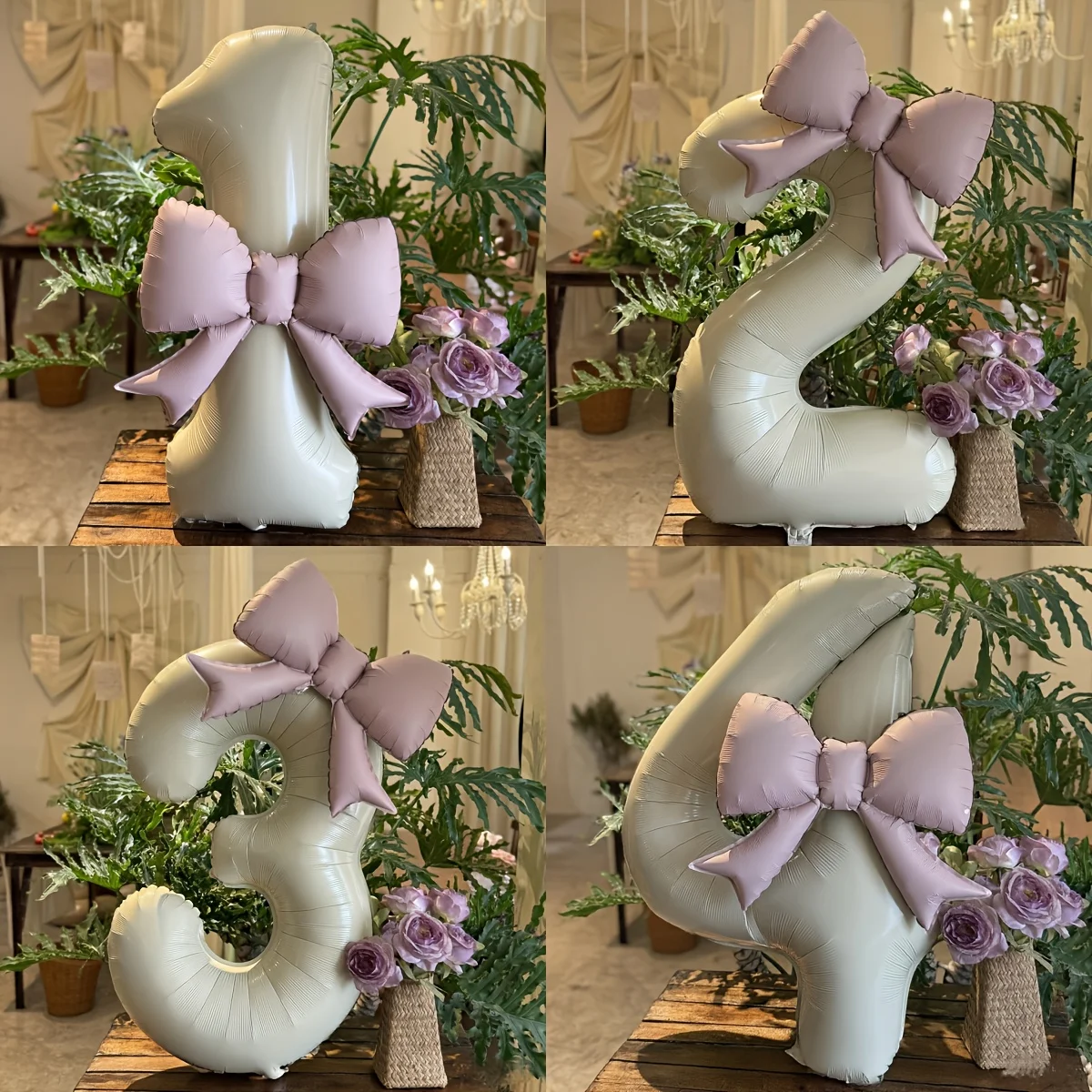 مجموعة مكونة من قطعتين من بالونات رقائق الألومنيوم ذات القوس الوردي الرقمي الملون الكريمي مناسبة لتزيين مشاهد الحفلات الخارجية لأعياد الميلاد، #2