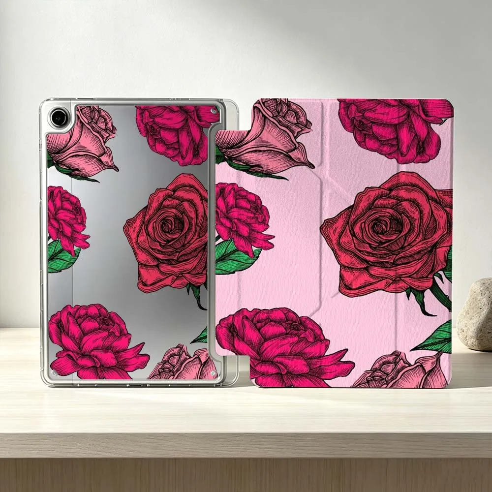 Design Rose Pattern For Samsung Galaxy Tab S10 S9 S8 S7 S6 A11 A10 A9 FE Plus Lite Foldable 3Y Tablet Case Soft