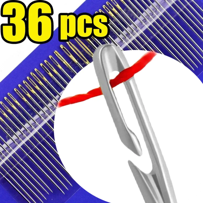 高齢者向けミシン針,36pcsブラインド,ミシン目なし,側の穴の開いたステッチ,家庭用ジュエリーツールと機器