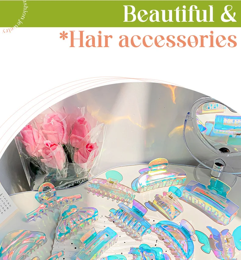 Bunte Meerjungfrau Schmetterling Klaue Clip für Frauen Laser transparente Hai Clip zurück Kopf Haarnadel Krabben Klaue Mode Haarschmuck – Detail 1