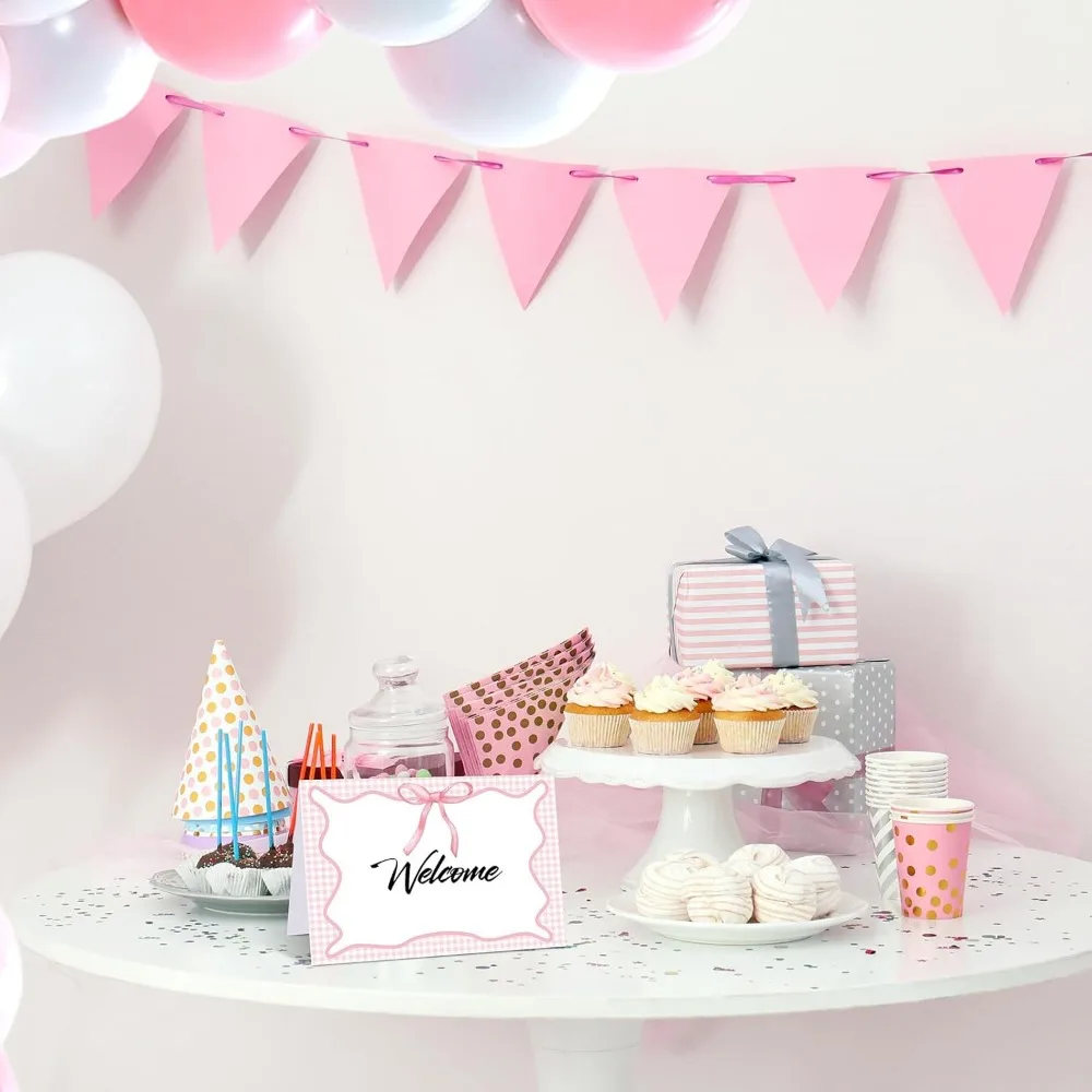 24 قطعة القماش القطني الوردي نزهة الطرف الديكور القوس مكان بطاقات 6x4 بوصة الصيف تحت عنوان القوس خيمة بطاقة كبيرة عطلة الجدول Se #4