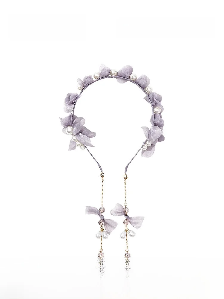 取り外し可能なタッセルフラワーパールヘアバンド-レディーススタイル-高級感-デイリーウェア-外装ヘッドバンド-エレガントな生地-合金-合成パール