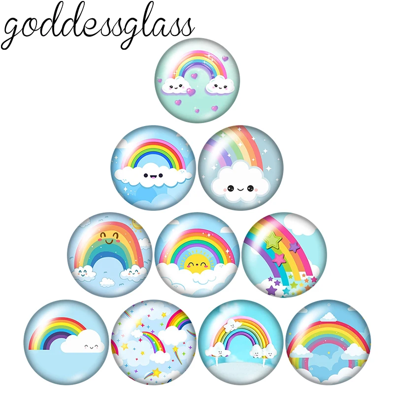 New Cute Cartoon Rainbow Lovely Drawings 10pcs mix 12mm/18mm/20mm/25mm Round photo glass cabochon demo flat back Making findings