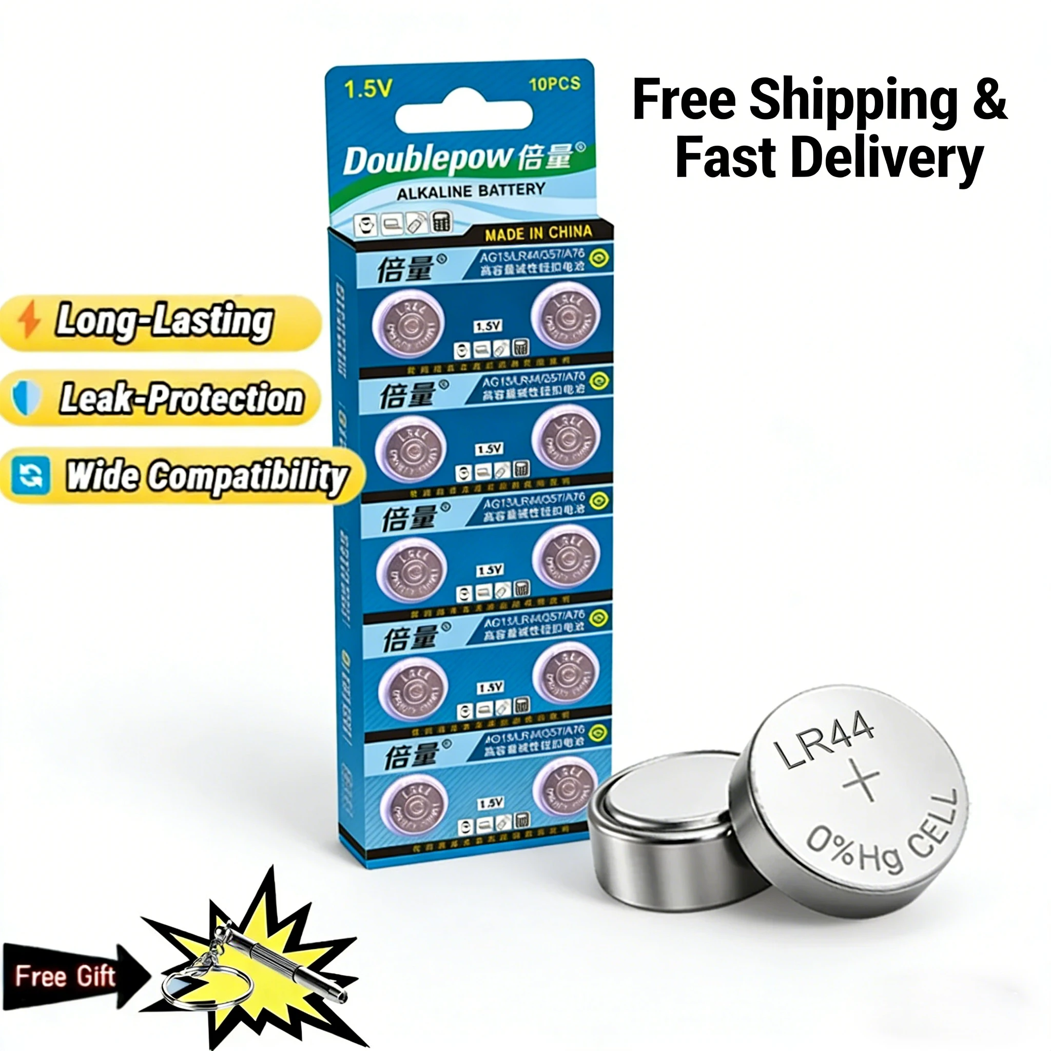 

Doublepow LR44 AG13 1.5V Alkaline Button Battery 5-50PCS A76 357A SR44 L1154 High Capacity Coin Cell for Watch Toy Calculator