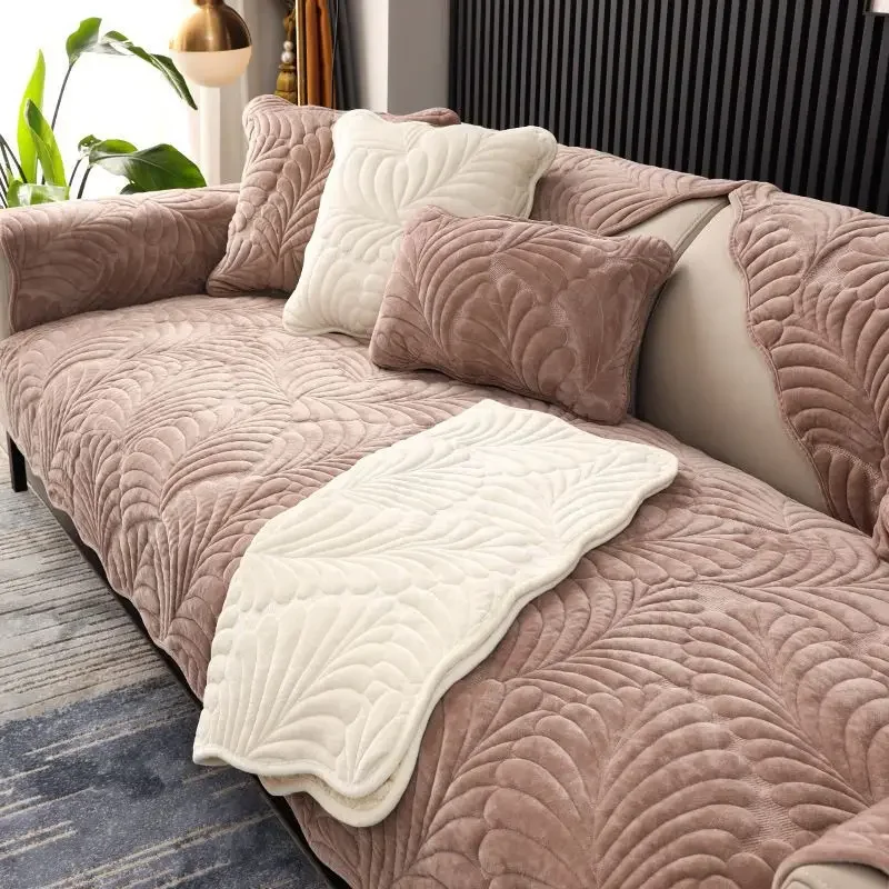 

Cream Style Plush Sofa Mat Four Seasons Sofa Towel Universal Anti Slip Seat Cushion Fur Ball Edge Winter Leather Sofa Cover