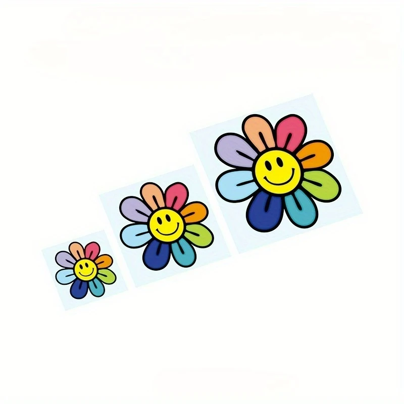 3 adesivos de rostos sorridentes e margaridas arco-íris - adesivos para janelas de carro/adesivos para carroceria, adequados para adesivos de capacete
