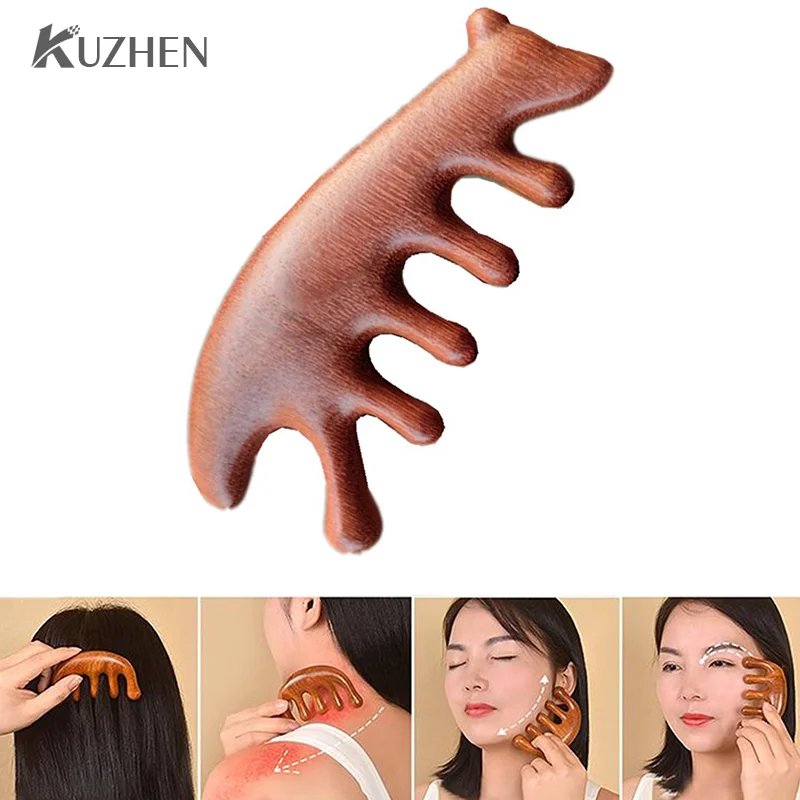 

Red Sandalwood Five Tooth Massage Comb Nose Scraping Five Tooth Comb Multifunction Purpose Solid Wood Comb For Meridian Dredging