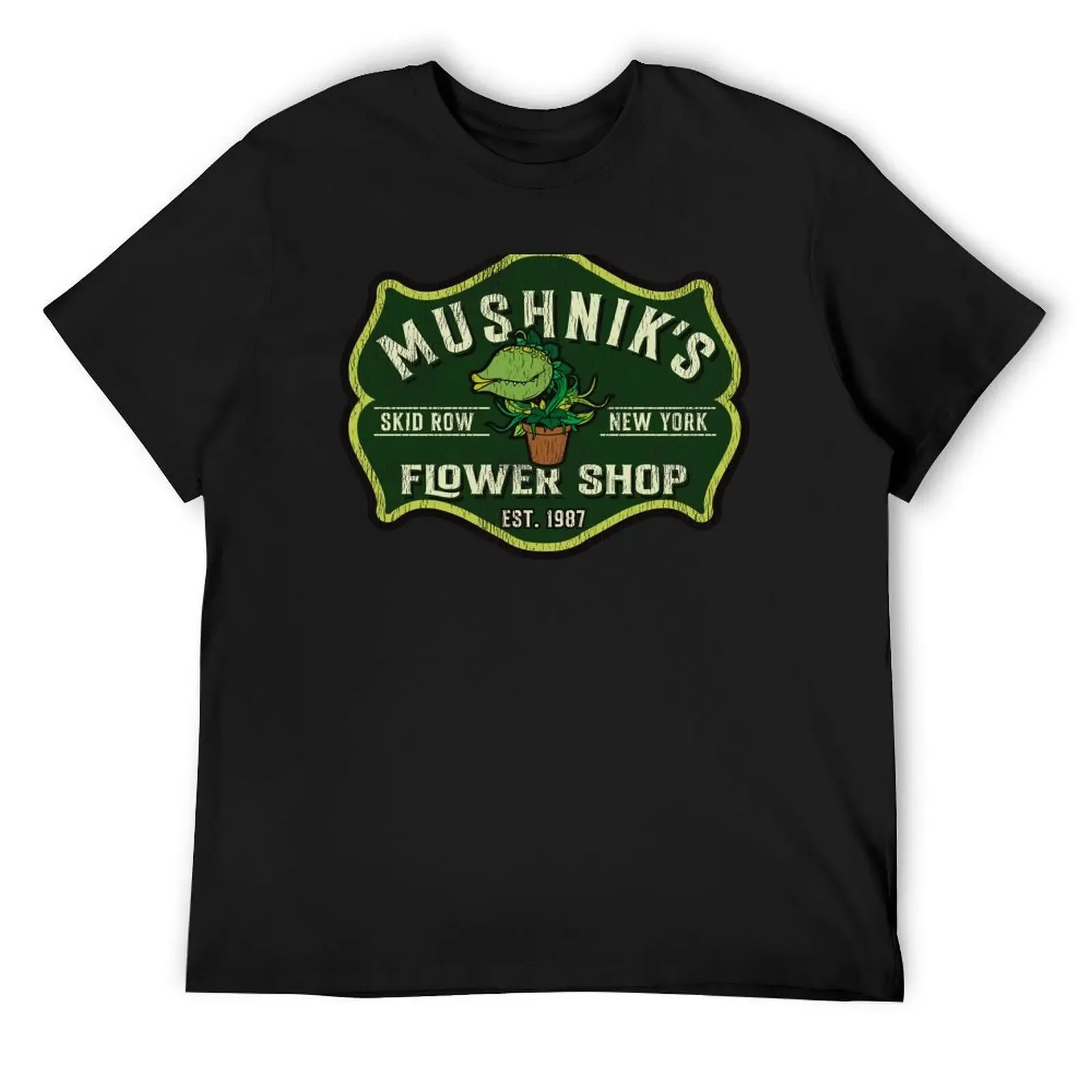 Mushnik's Florist Crest Seymour Worn T-Shirt plus size clothes for a boy cute clothes mens clothing