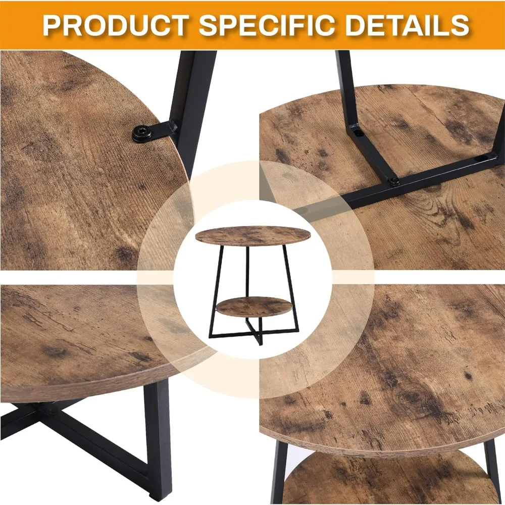 FURNIMMT 20 مجموعة طاولة جانبية لغرفة المعيشة مكونة من 2 للمساحات الصغيرة، وطاولات ذات نهاية مستديرة من الخشب مع رف تخزين، لهجة لذلك #5