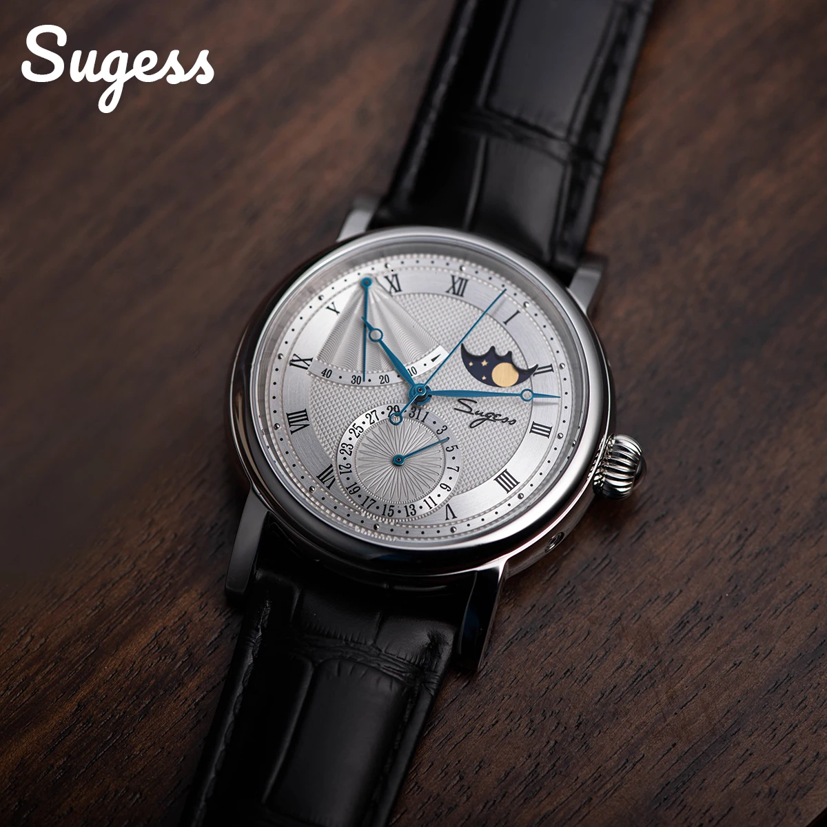 2023 Sugess Watch of Men Automatic Mechanical Moon-Phase Wristwatches Power Reserved  Sapphire WaterResistant Tianjin Movement