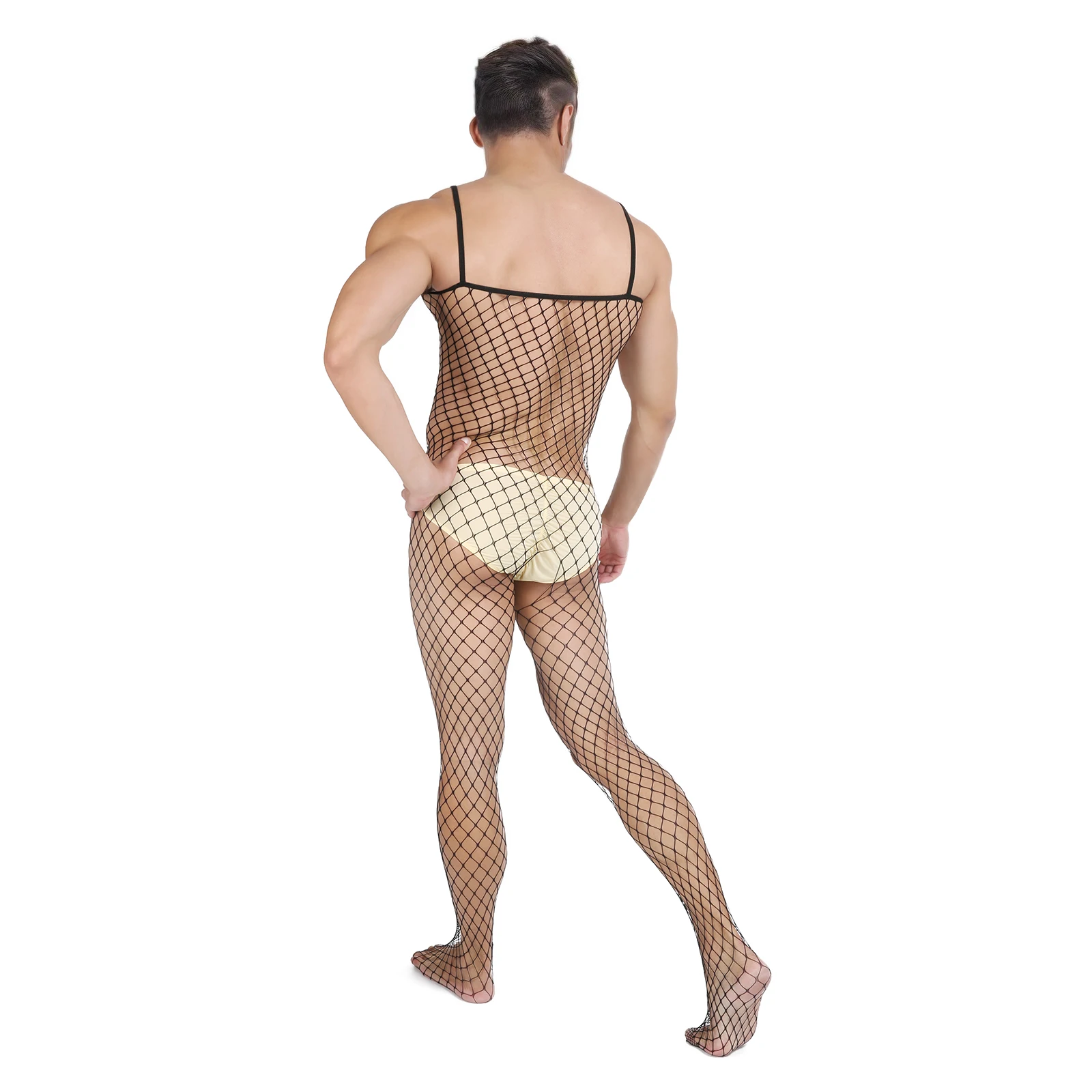 CLEVER-MENMODE Men Sexy Underwear Body Stockings Crotchless Fishnet Jumpsuit Pantyhose Buttocks Spaghetti Crossdress Lingerie