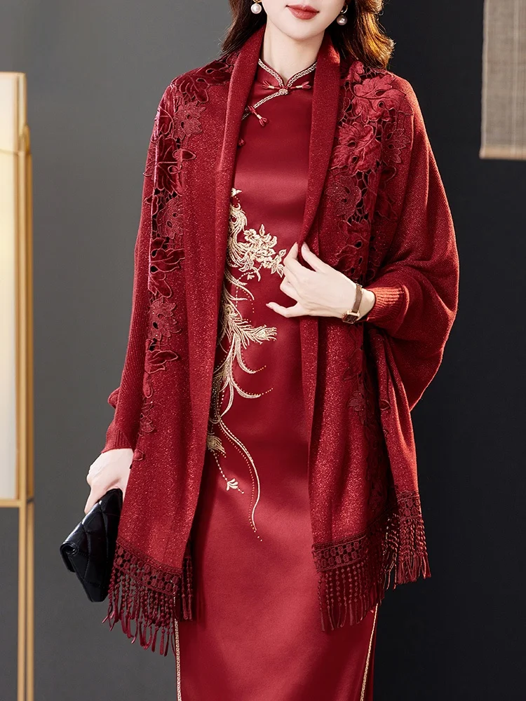 

Ele Red awl Women's Outerwear for Engagement Banquet Autumn Winter Warm Coat Two-Purpose High-End Mom Gift