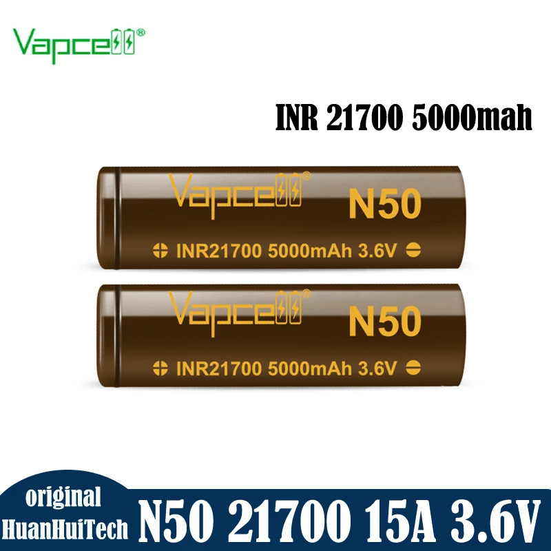 High Performance Original Vapcell N50 INR 21700 5000MAH 15A 3.6V Rechargerable Batteries Cells Long Cycle Life For Flashlight