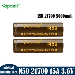 High Performance Original Vapcell N50 INR 21700 5000MAH 15A 3.6V Rechargerable Batteries Cells Long Cycle Life For Flashlight