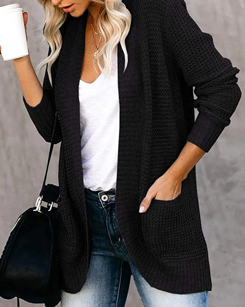 

Autumn White Knitted Cardigan Sweater Women Big Pocket Design Coat V-neck Female Jumpers Casaul Solid Open Stitch Outerwear