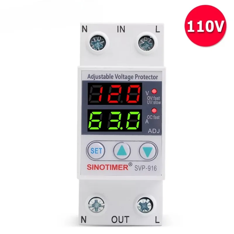 

Control of Under Voltage Protector 120V 110V 63A Overvoltage and Overcurrent Protector Din Rail by Adjusting Voltage Relay