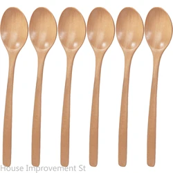 9inch 6PCS Set Natural Wooden Spoon Set Mixing Stirring Coffee Spoon Japanese-Style Long Handle Mixing Spoon Kitchen Utensil