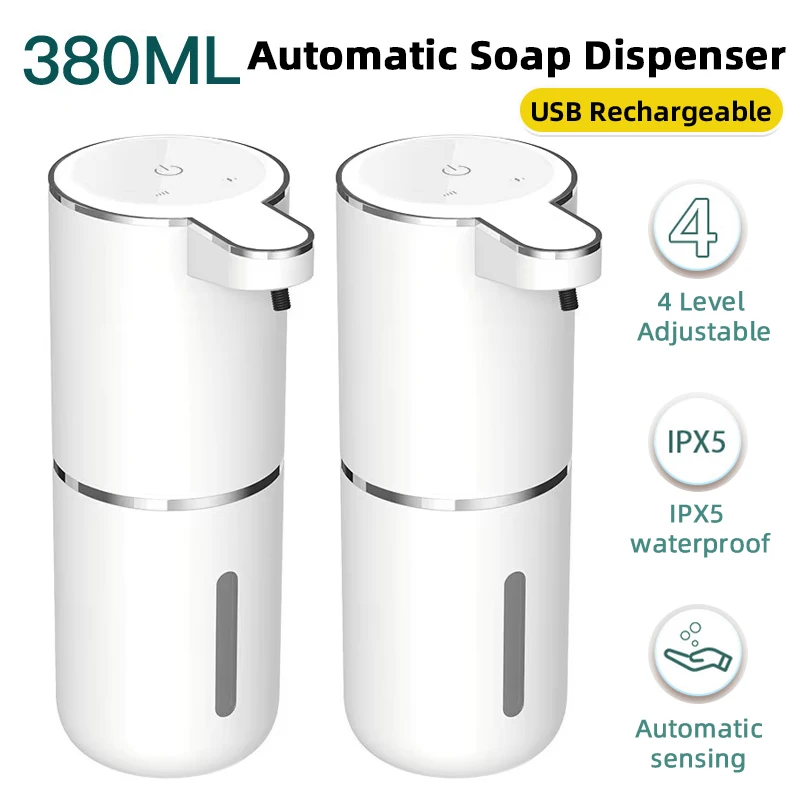 

380ml Automatic Soap Dispenser Foam/Gel USB Rechargeable Dispenser Wall Mounted 4 Levels Adjustable Soap Dispenser for Bathroom
