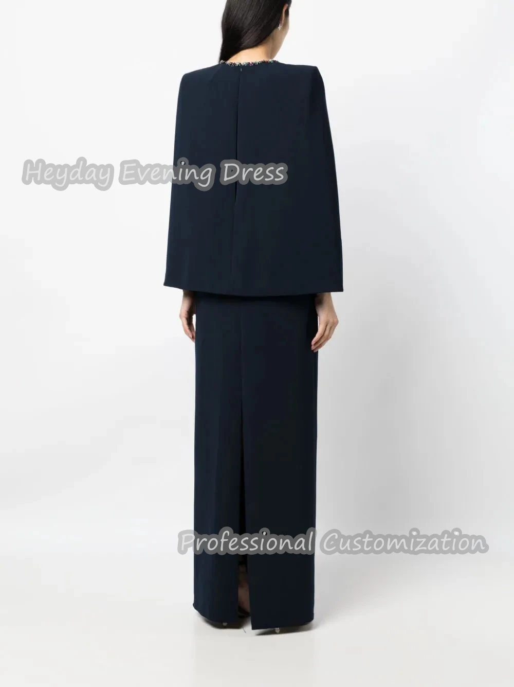 Heyday Straight O-Neck Saudi Arabia Long Sleeves Prom Gown Beaded Crepe Floor Length Sexy Elegant Dress For luxurious Women 2024