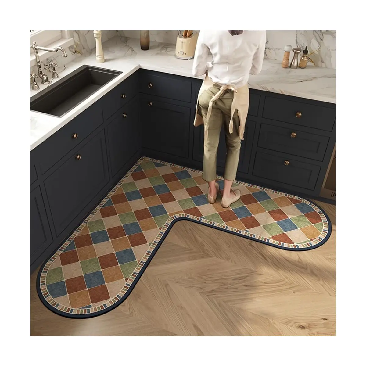 Kitchen Floor Mat Waterproof Non-slip Wear-resistant Carpet L-shaped Minimalist Geometric Lines Mats Home Decoration Rug 주방 카펫