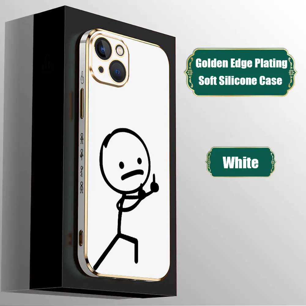 Funny Matchman Middle Finger Cute Man Phone Case For Redmi NOTE 13 12 11 10 10T 10S 9 9S 9T 8 7 Case Luxury Golden Edge Plating