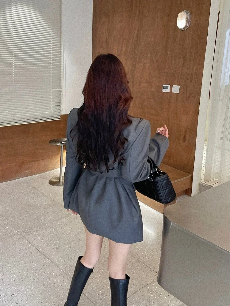 UNXX Korea Chic Temperament Black Blazer Women Autumn 2022 New Loose Single Breasted Irregular Long Sleeve Suit Jacket Coats