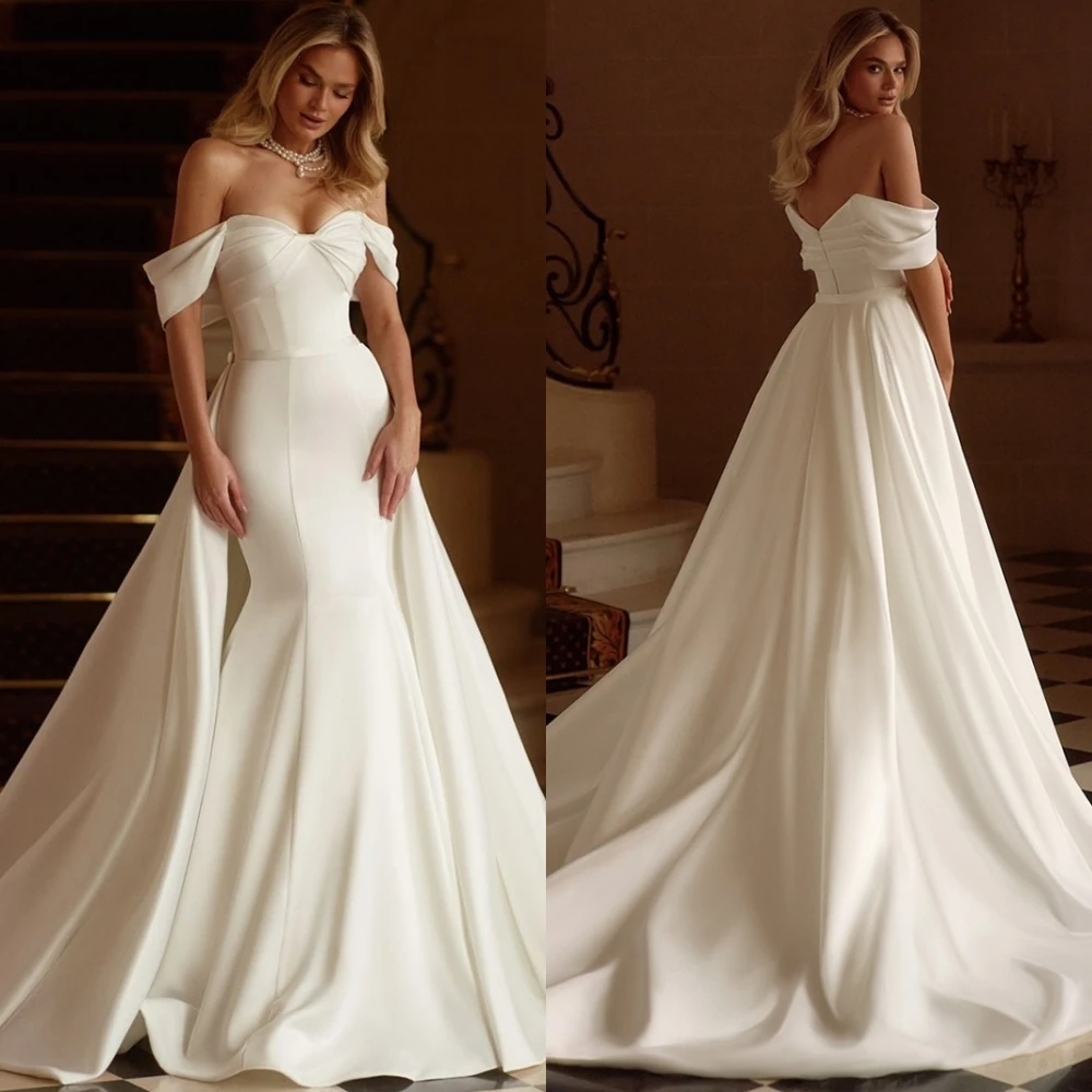 Customized Modern Satin Strapless Evening Dress Classic Mermaid Prom Dresses Temperament Chapel Train Special Occasion Gowns