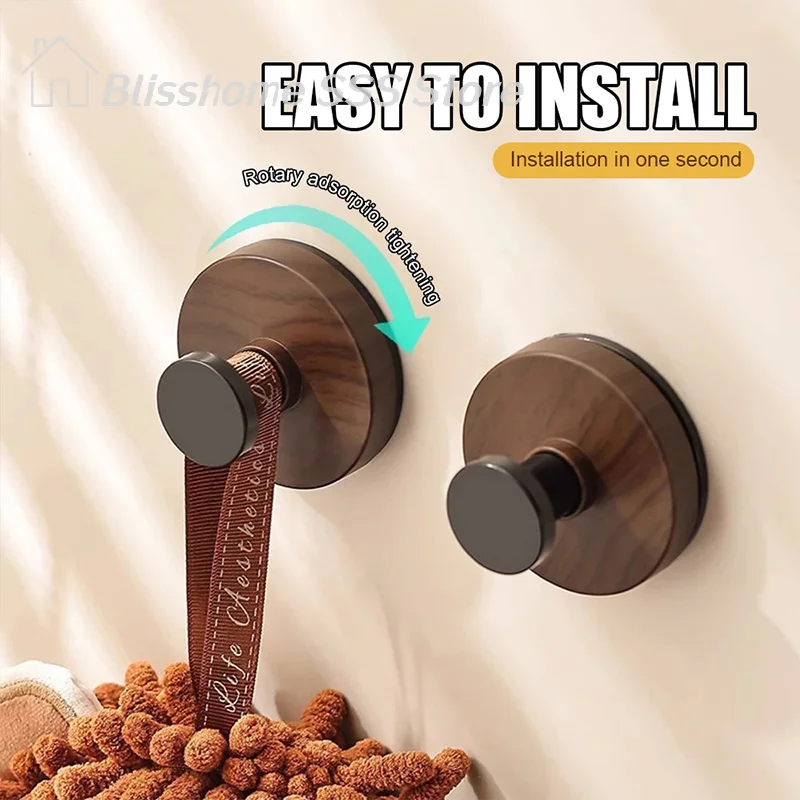 【S】Top-Quality Updated Wood Suction Cup Hooks Walnut Keys Adornment Hook Door Back Clothes Towel Hanger Cabinet Drawers