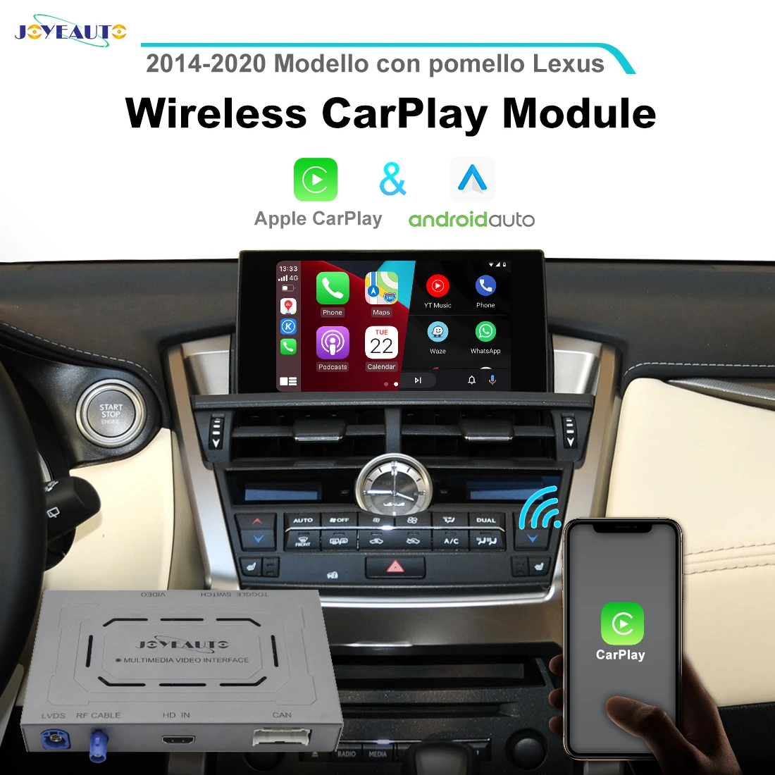 

New JoyeAuto Wireless CarPlay Interface for 2014-2020 Lexus ES/NX/RX/UX with Knob Controls Wireless Android Auto Mirror-Link Box