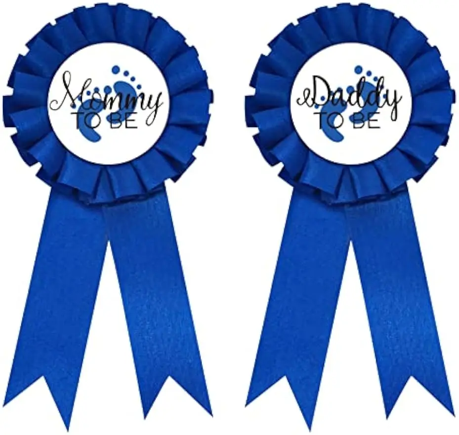 Daddy to be Tinplate Badge Pin  New Dad Gifts Gender Reveals Party Baby Boy Blue Rosette Button Baby Celebration