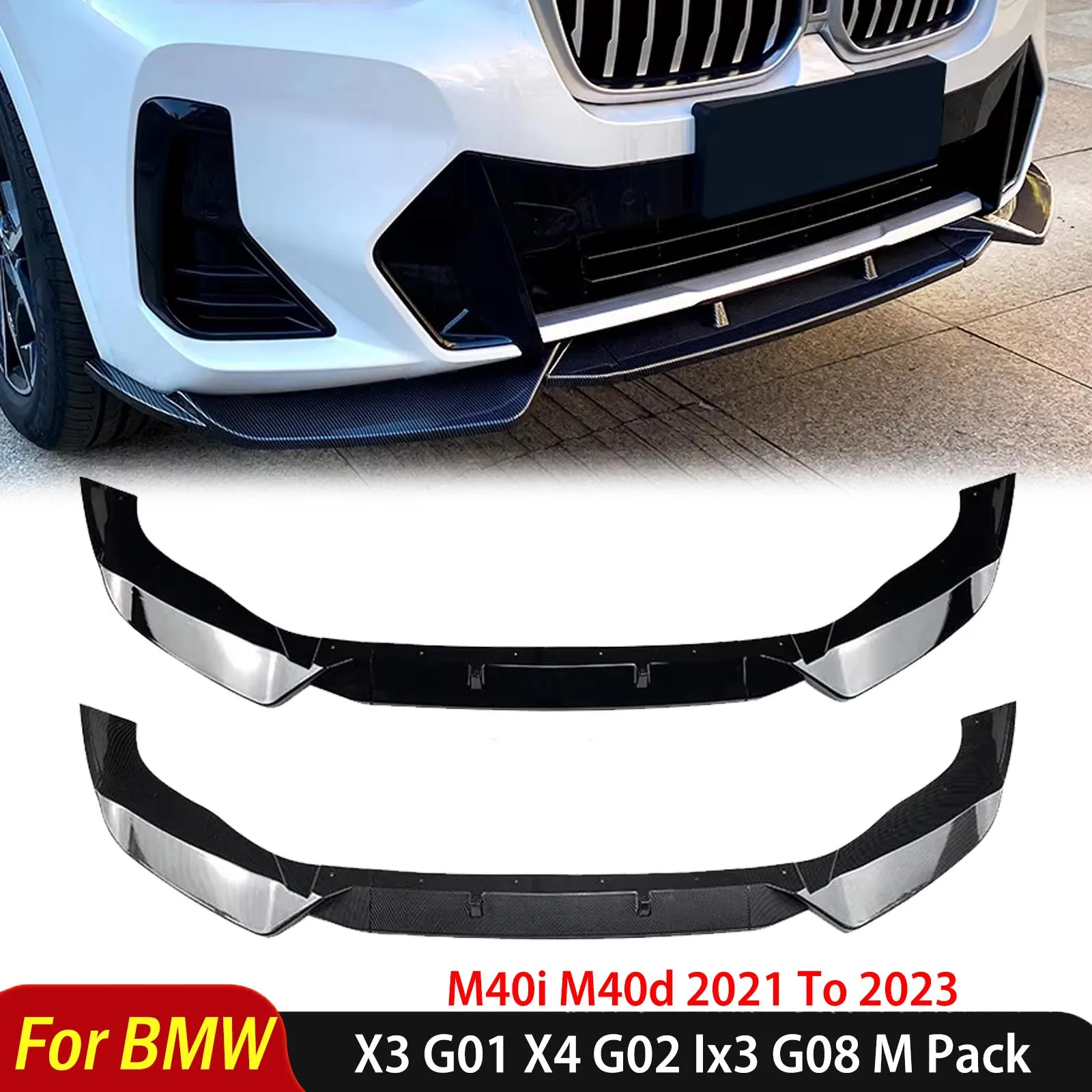 

For BMW X3 G01 X4 G02 Ix3 G08 M Pack M40i M40d 2021 To 2023 Front Bumper Splitter Lip Spoiler Diffuser Guard Body Kit Cover