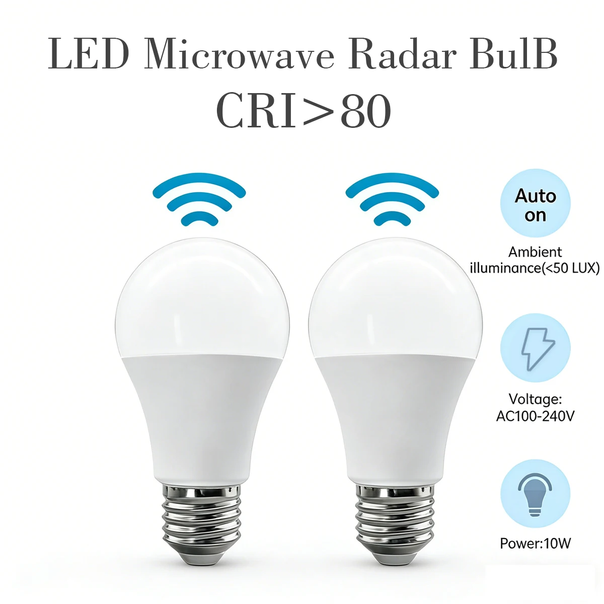 2 Stück Mikrowellen-Radarsensor-Glühbirne, 10 W, 110 V, 220 V, LED-Glühbirne mit Bewegungssensor, Infrarot-Strahlungsdetektor, Sicherheitslicht
