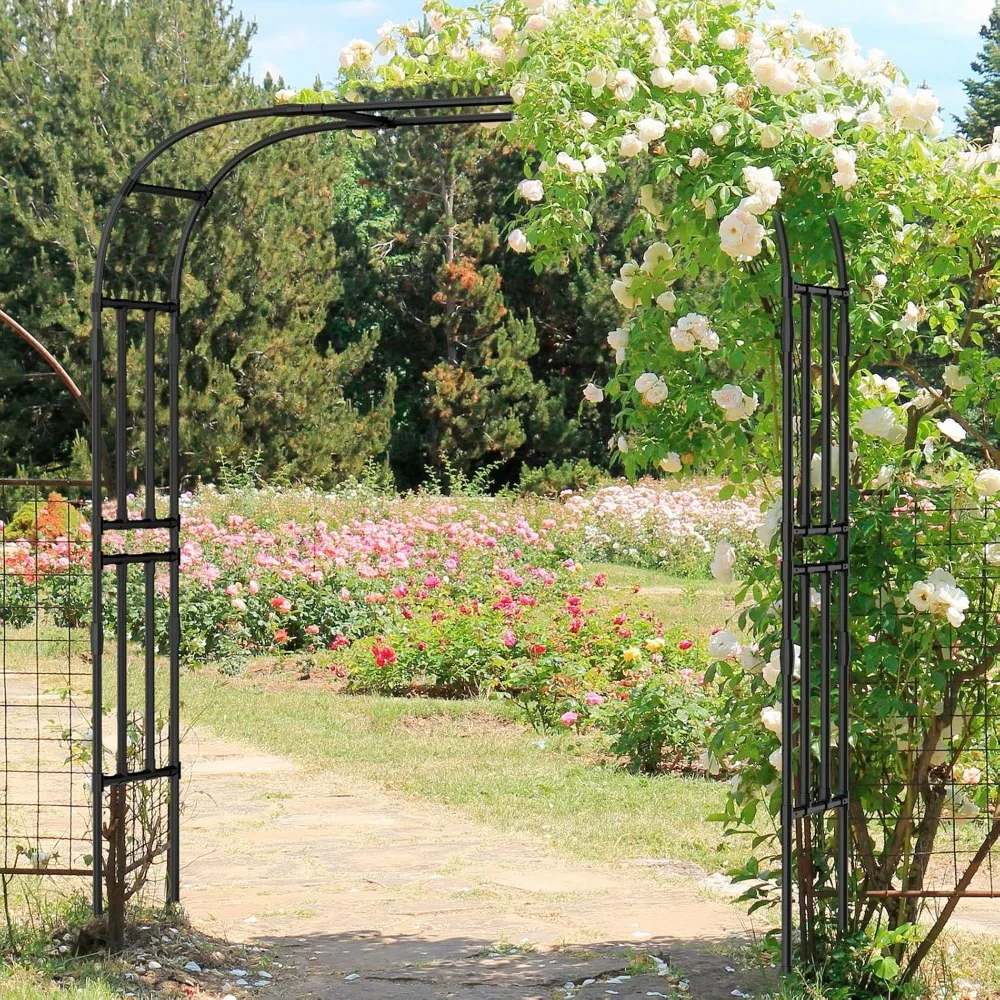 

Garden Arch Trellis, 87in H Tall Metal Garden Arbor Trellis for Climbing Plants Outdoor, Large Wedding Arch for Ceremony, Black