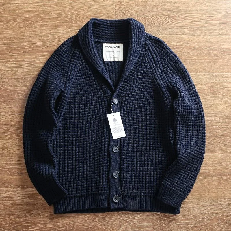 

Мужской шерстяной повседневный теплый свободный зимний свитер-кардиган с отложным воротником, модный городской стиль, длинный рукав