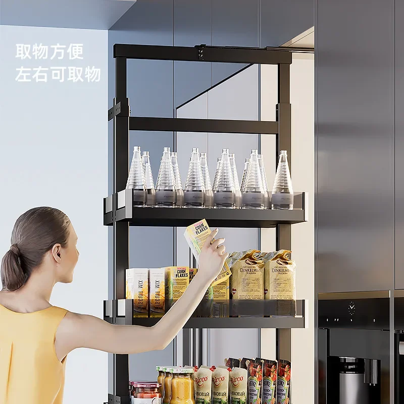 Kitchen high cabinet, next to side of the refrigerator, crack pulls the basket, cabinet is extremely narrow