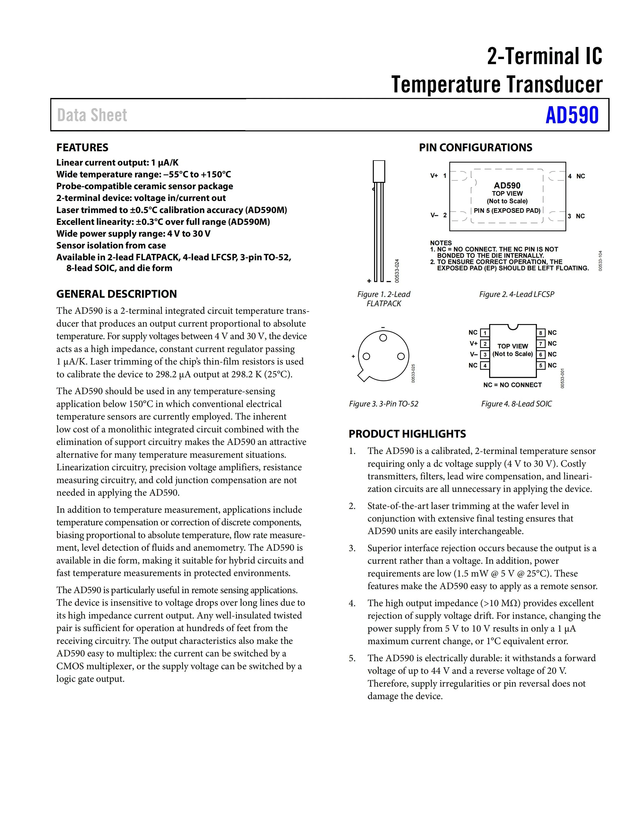 AD590JH Temperature Sensor Chip