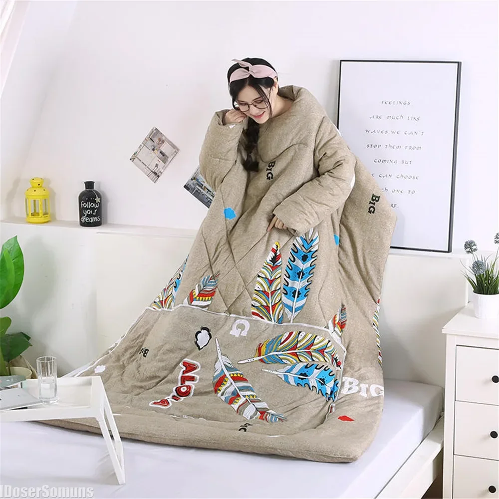 Wearable with Sleeves Down Comforter Quilt TV Blanket Prevent Slipping Off for Kids Adults Leaning Back on The Sofa