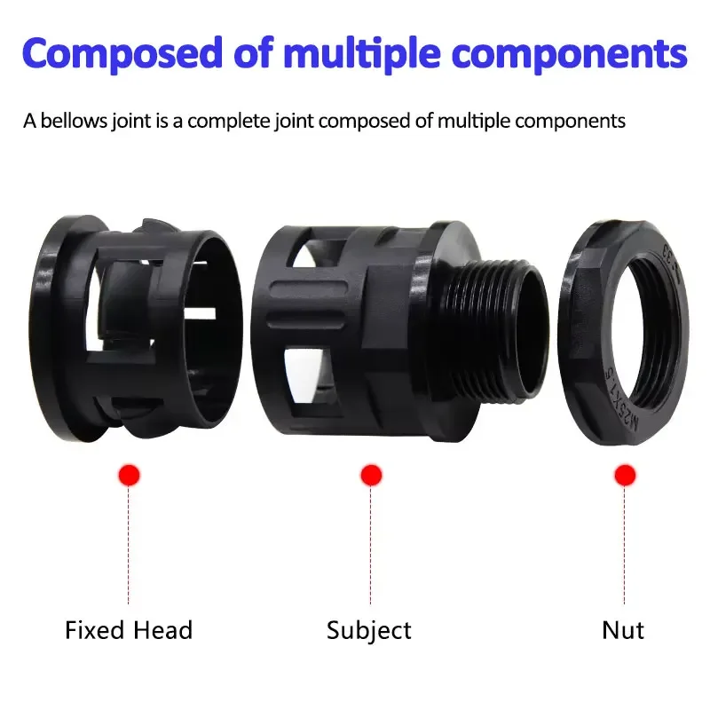 Black Corrugated Pipe Nylon Joint AD13/15.8/18.5/21.2/25/28.5/34.5MM Conduit Gland End Fittings Plastic Bellows Tube Connectors