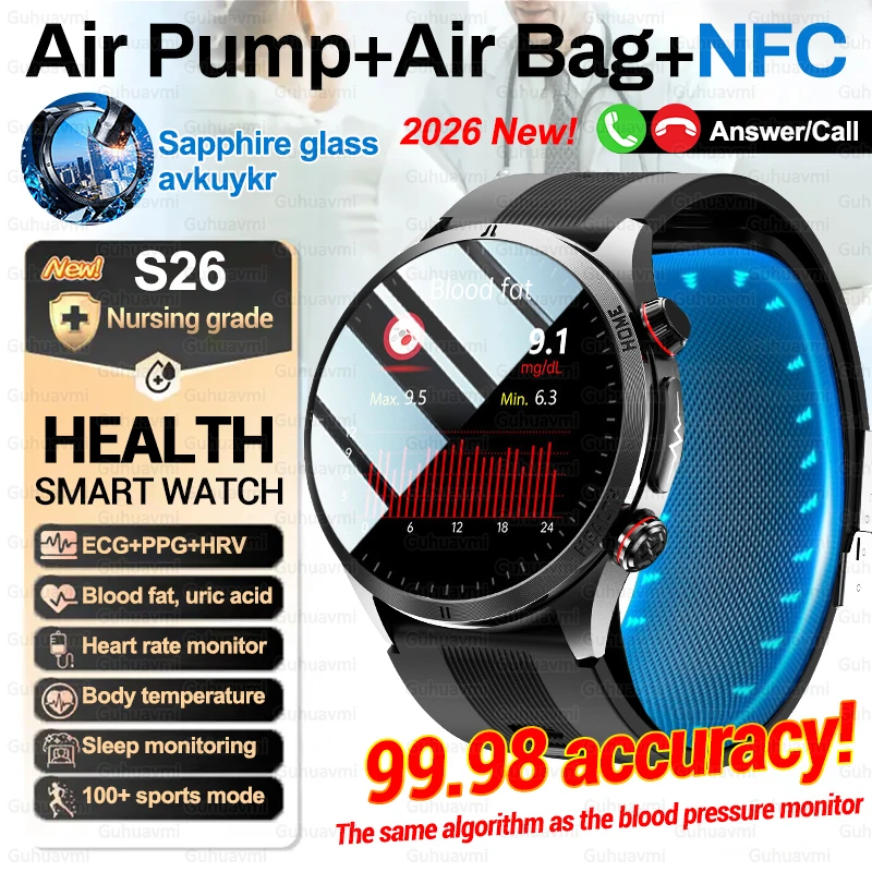 

Air Pump Blood Pressure Accurate Measure Smart Watch Men Micro Physical Examination Fitness Sports Airbag SmartWatch Remote Care