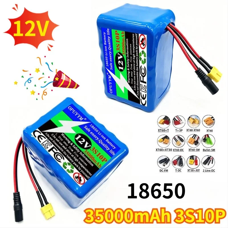 New 12V 35000mAh 3S10P Lithium Ion 18650 Battery Pack with BMS for Bait Boat Backup Power Supply  Camera Speaker