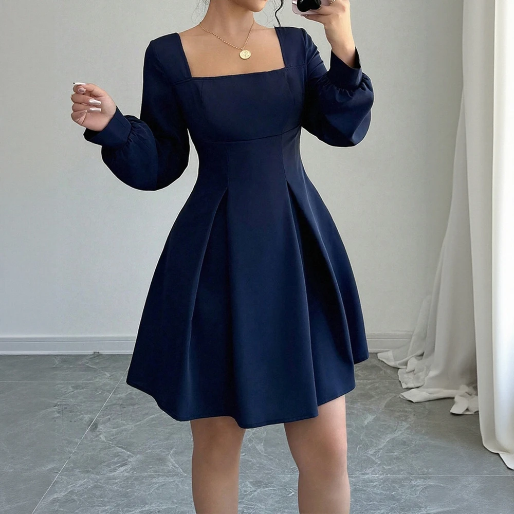 Robe trapèze mi-longue décontractée, avec manches droites, col rond, Design ajusté, robe élégante à la mode pour femmes