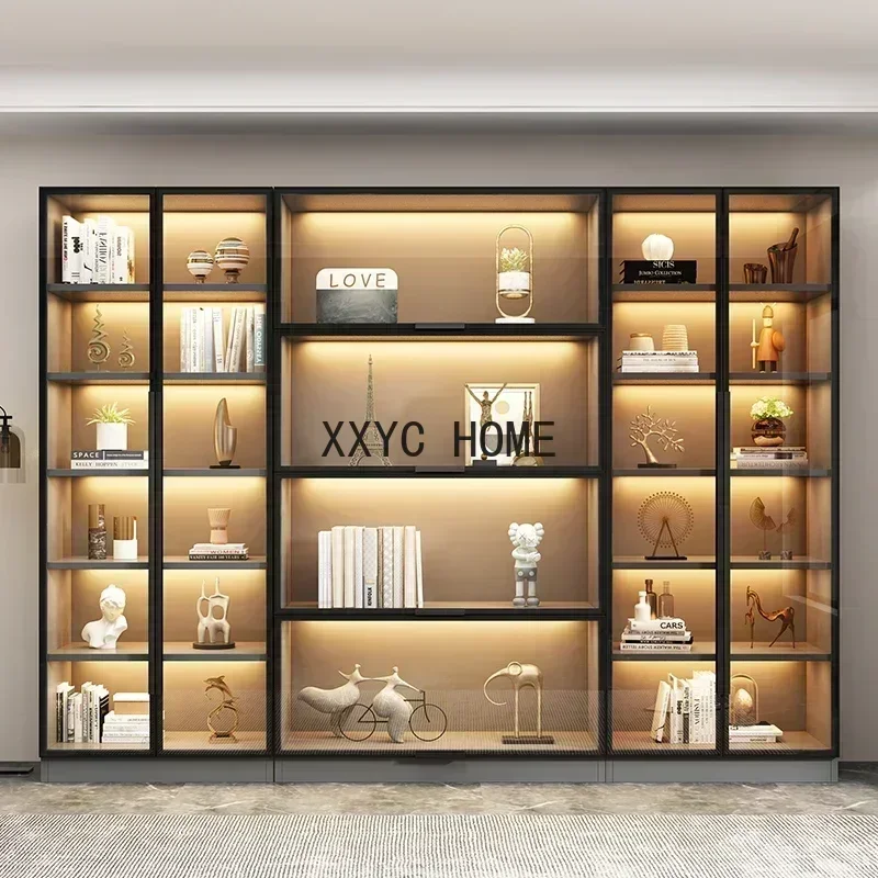

Combined Bookcase Entire Wall Light Luxury Modern Minimalist Living Room Display Cabinet with Glass Door Furniture Glass Cabinet