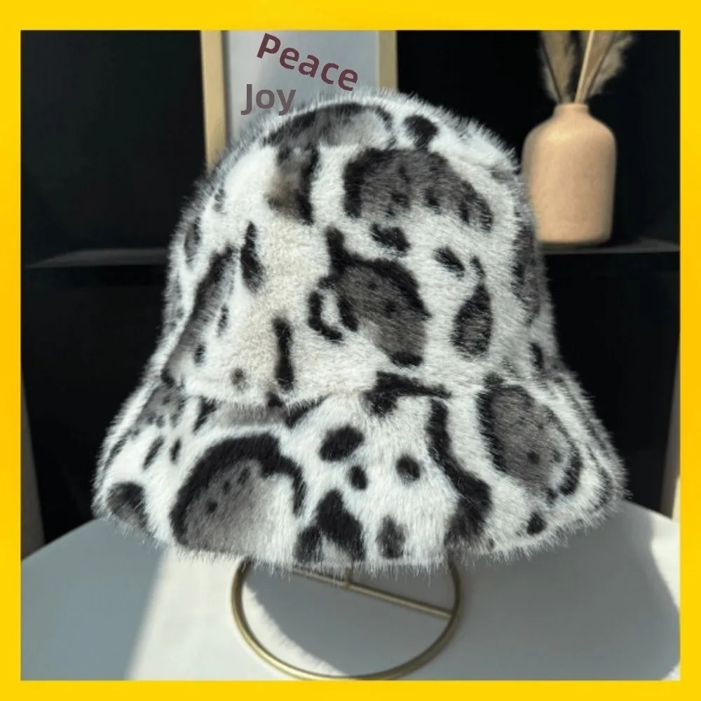 Retro Leopard Print Basin Hat Leopard Print Japanese Style Fisherman's Hat Casual Fashion Women's Faux Fur Beret Hat