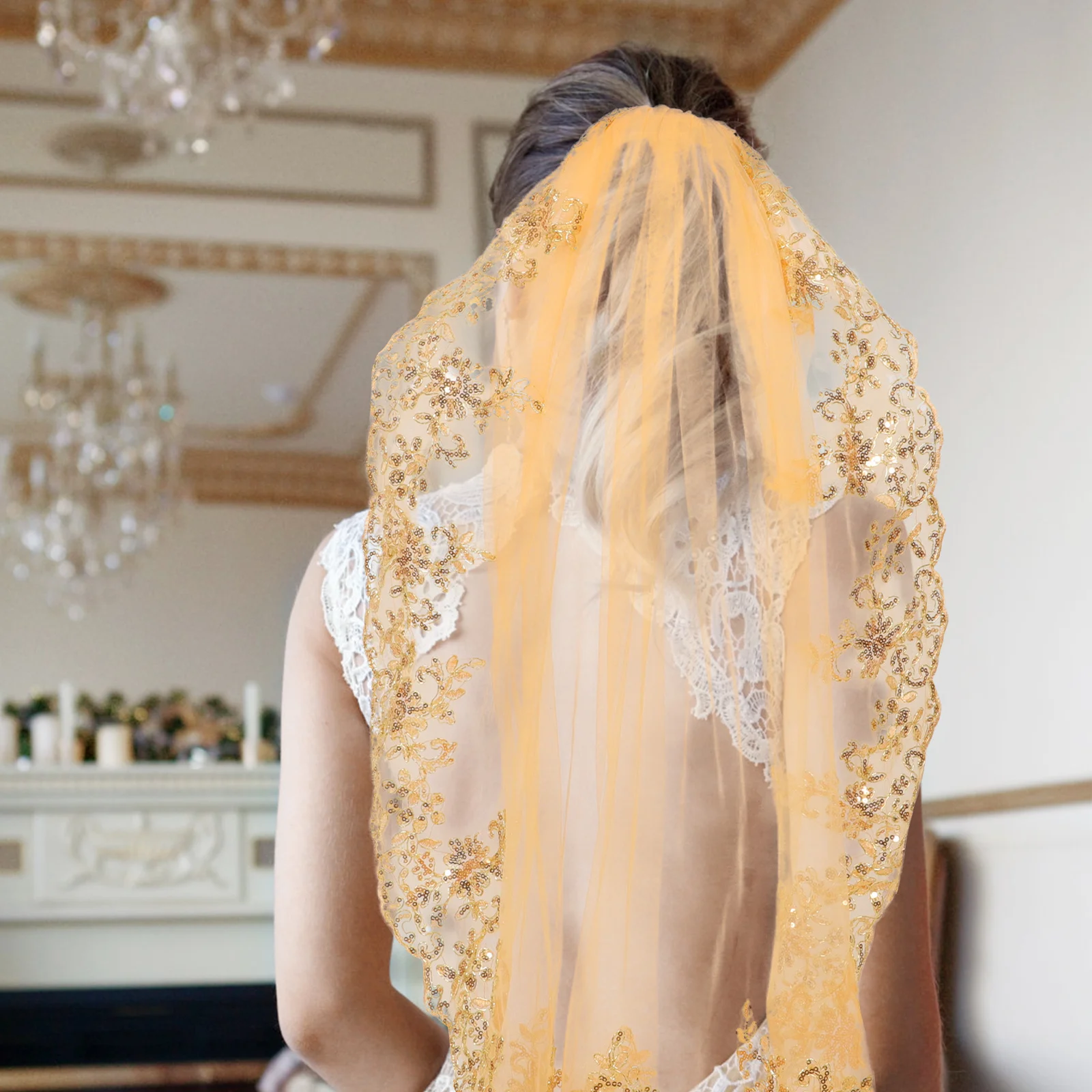 Gouden Bruidssluier Lange Bruidssluier Pailletten Bruiloft Haaraccessoire Feest Vrijgezellendecoratie Lichtgewicht Elegant