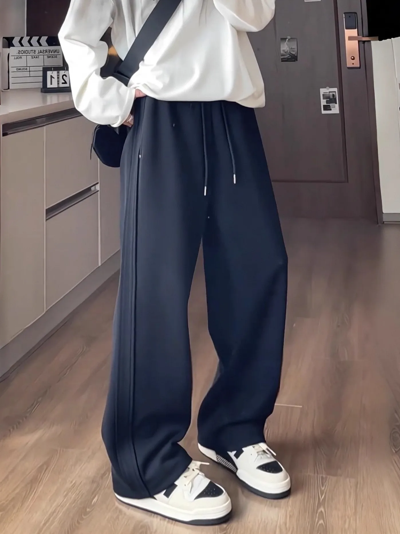 

Американские повседневные брюки для мужчин с заклепками и широкими штанинами Spor, свободные длинные брюки прямого кроя, осеннее новое поступление, High Street Sle